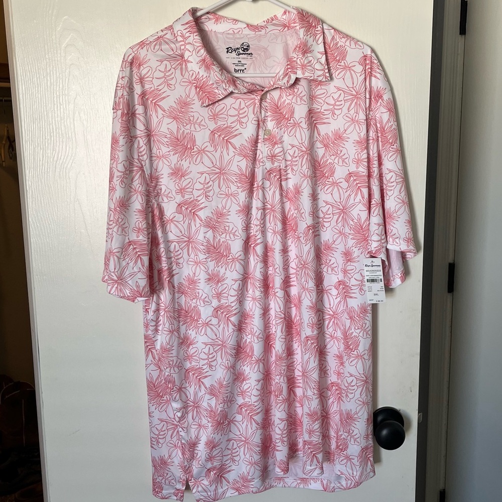 NWT Reyn Spooner Pink Tropical “Brrr” Golf Shirt